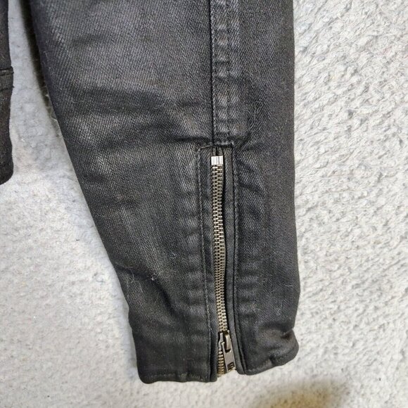 Free People Moto Jacket Women's 6  Black Waxed Denim Drape Front Crop Biker - Picture 4 of 12